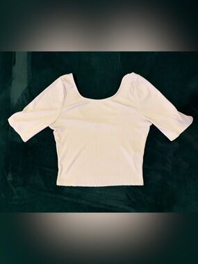 By Together Fitted Tan Short Sleeve Crop Blouse with Low Back
